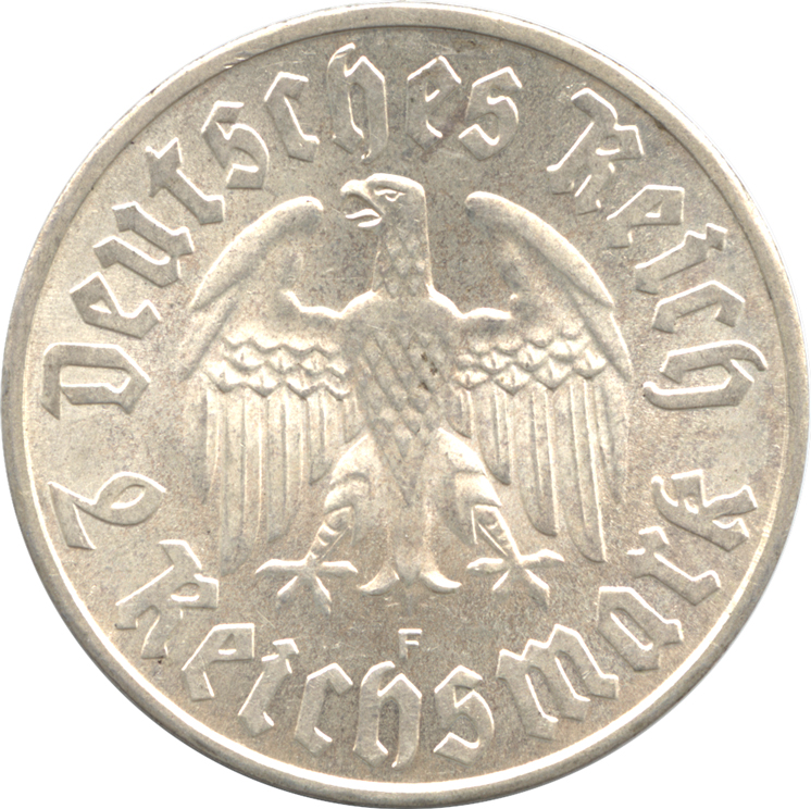 ドイツ 第三帝国 2マルク銀貨 1933(F) ルター生誕450年記念 完全未使用