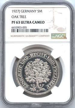 ドイツ ワイマール共和国 5マルク銀貨 樫の木 NGC-PF63 ULTRA CAMEO プルーフ・完全未使用品|ダルマコインショップ
