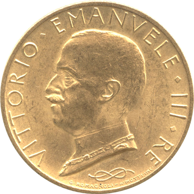 イタリア王国100リレ金貨1931年ヴィットリオ•エマニュエーレ3世 イタリア王国 ヴィットリオ・エマヌエレ3世 100リレ金貨 1925(R