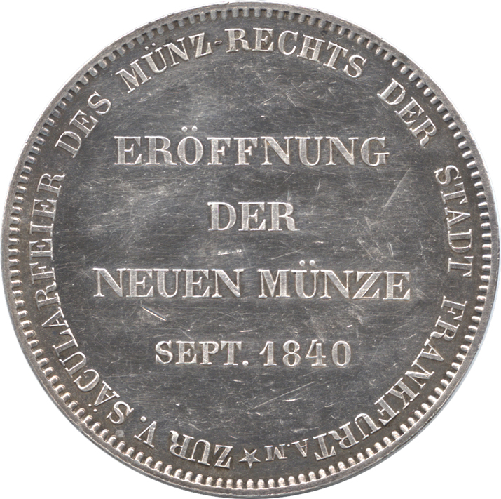 ドイツ フランクフルト 2ターレル銀貨 1840 極美品｜ダルマコインショップ