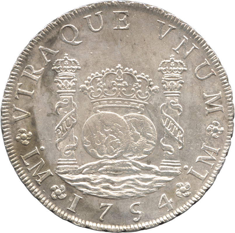 ペルー 8レアル銀貨 1754 リマミント ピラー・ダラー 極美品+｜ダルマ 