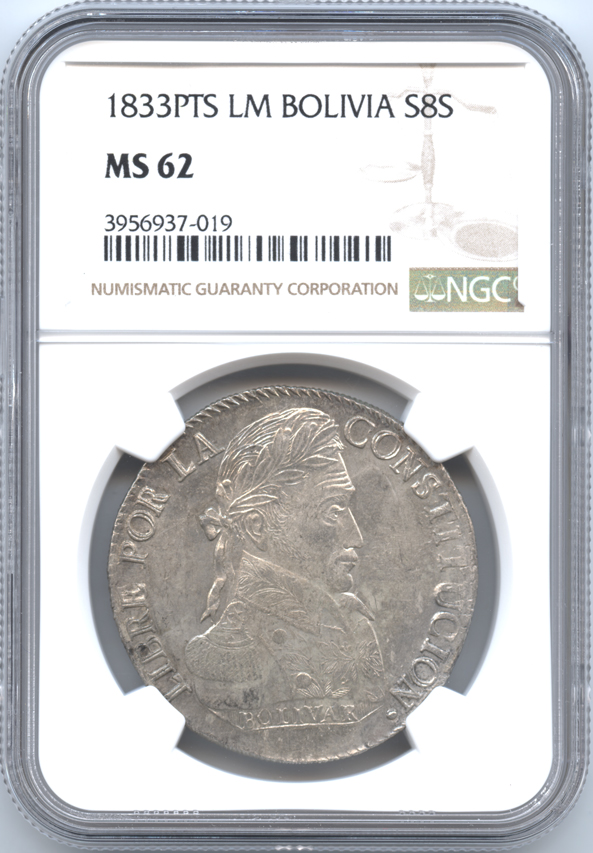 エルサルバドル 1ペソ銀貨 1908年CAM コロンブス左胸像 NGC(AU
