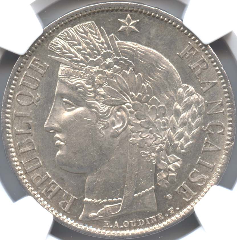 『NGC AU53』フランス第二共和政5フラン銀貨(1849年)A